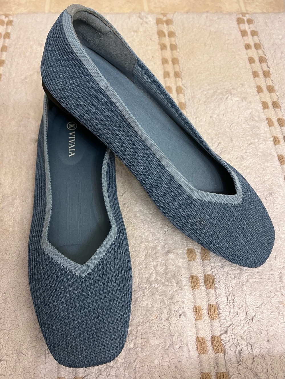 Vivaia Square-Toe Knit Flats Denim Blue EU 41.5 US 10-10.5